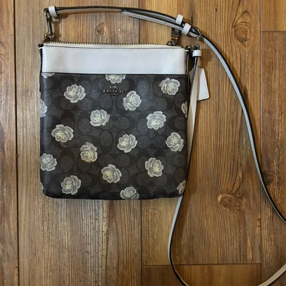 Coach Crossbody Bag with Rose Pattern - Gray and Blue - Picture 1 of 4